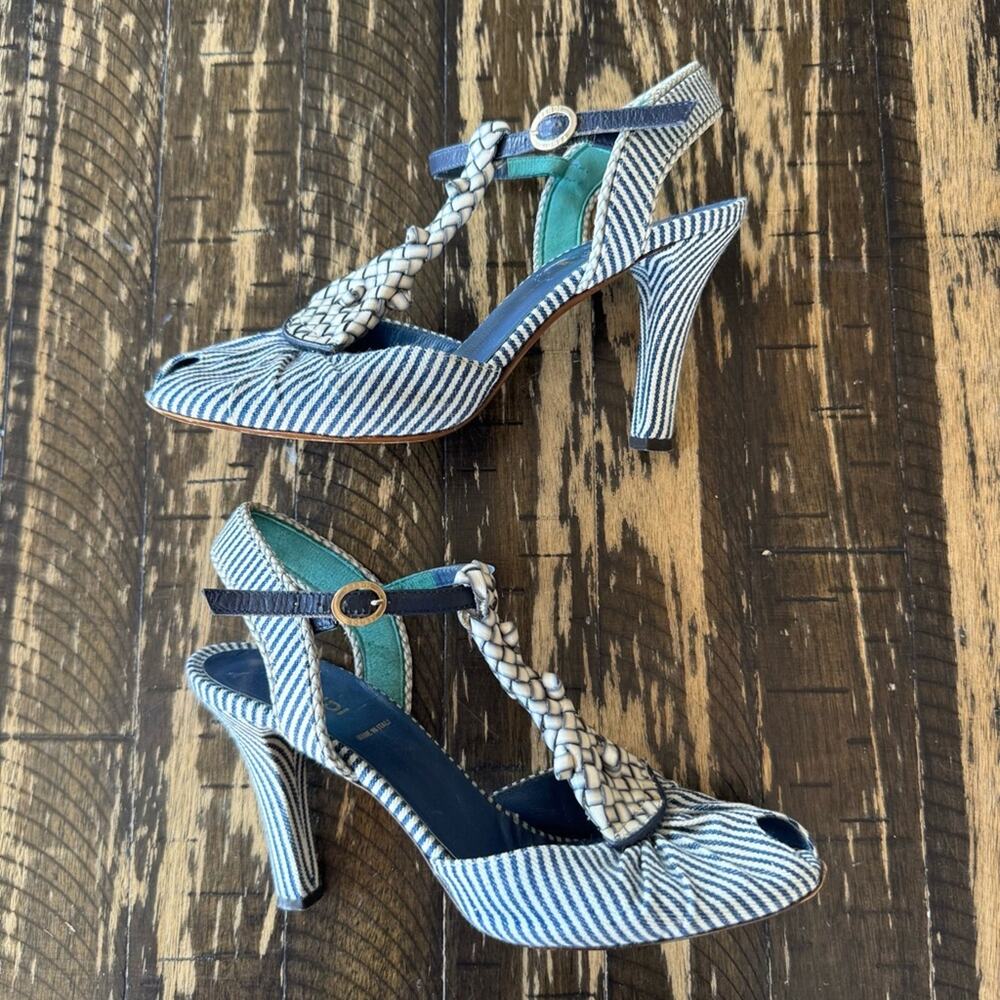 FENDI Striped Peep-Toe Heels (AUTHENTIC) Size 37.5 (US 7.5) - Picture 13 of 17